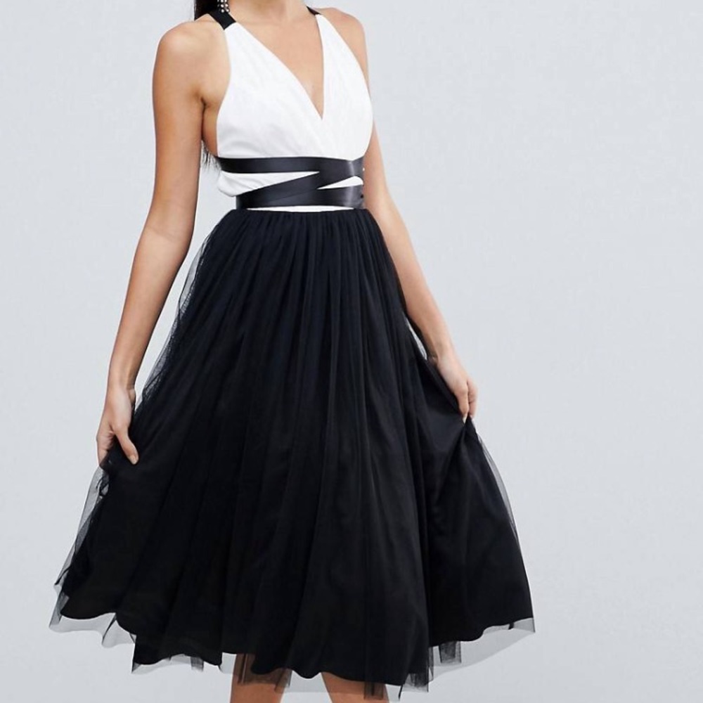 ASOS TALL PREMIUM Tulle Midi Dress Ribbon Ties